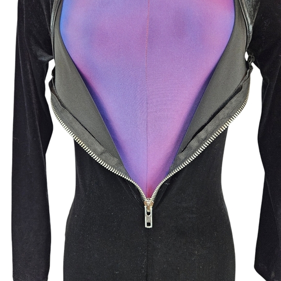 Spirit Halloween Black Cat Costume Velvet Bodycon Jumpsuit Size Medium Women O81 - Picture 4 of 9